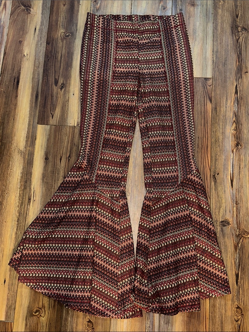 Free People Brown Multicolor Chevron Mesh Fit & Flare Bell Bottom Pants
